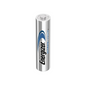 A single Energizer Ultimate Lithium Micro, LR03 AAA battery | Pack (10 pieces) stands upright and showcases its sleek metallic-silver finish. The brand logo is prominently placed on the side in black and blue. This AAA battery is ideal for high-tech applications and ensures long-lasting performance and reliability.