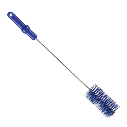 The Haug Bürsten KG tube brush PBT medium 500 x Ø60 mm in blue, with stiff bristles and a long metal handle, is pictured on a white background - ideal for effective pipe cleaning.