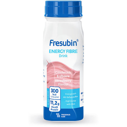 Soláthraíonn buidéal 200 ml deoch snáithín fuinnimh Fresubin ó Fresenius Kabi Deutschland GmbH le snáithín breise 300 kcal agus 11.2 g próitéin. Tá blas sú talún ar an mbuidéal, le clúdach gorm agus lipéad bán le cló gorm agus bándearg.