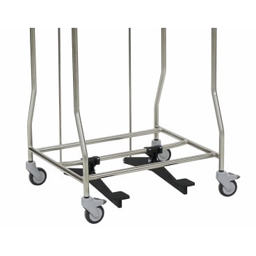 A stable metal cart frame with four swivel castors is equipped with two Novocal foot pedals for the Novocal pedal mechanism, which are attached to the floor. The image highlights the robust construction and the improved mobility of the cart.