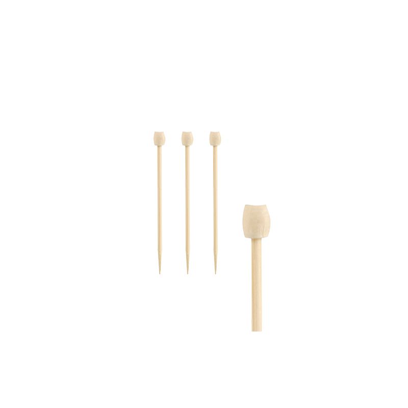 Auf weißem Untergrund präsentieren sich vier PAPSTAR Fingerfood - Picker 7 cm in nachhaltiger Verarbeitung. Drei Picks stehen vertikal nebeneinander, einer steht einzeln rechts daneben.