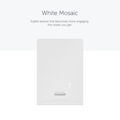 Tá struchtúr mósáic discréideach agus branda ag an pláta aghaidhe dronuilleogach bán Kimberly-Clark Professional™ Icon™ Dispenser Faceplate - eSkinCare (20.32x27.30x3.81 cm) ó Kimberly-Clark GmbH, rud a oireann go foirfe i ngach cithfholcadán.