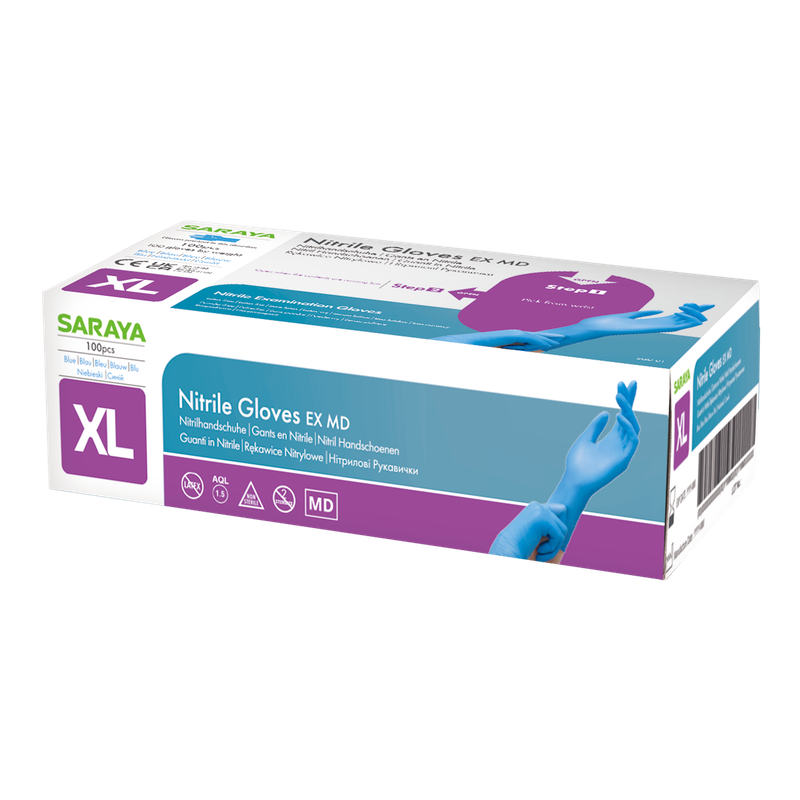Saraya nitrile disposable gloves EX MD blue