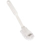 The THE GENTLE SCRUB BRUSH from Haug Bürsten KG is a white Nylon 6.6 dish brush (ø 0.40mm, medium) with a long handle and hanging hole, ideal for gentle cleaning. Size: 275x60x20 mm.