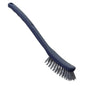 Die METDEC PREM. UNIVERSALBÜRSTE PBT von Haug Bürsten KG ist eine grau-blaue Reinigungsbürste (296x25x23mm) mit langem, abgewinkeltem Griff und steifen Borsten, abgebildet auf weißem Hintergrund.