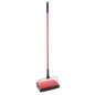 The Haug Bürsten KG CARPET SWEEPER M.LANGEM 3-PART STEEL HANDLE, MECHANICAL, BRISTLE, RED is a red mechanical carpet sweeper with a long steel handle and rotating brushes, depicted on a white background - ideal for easy carpet cleaning.