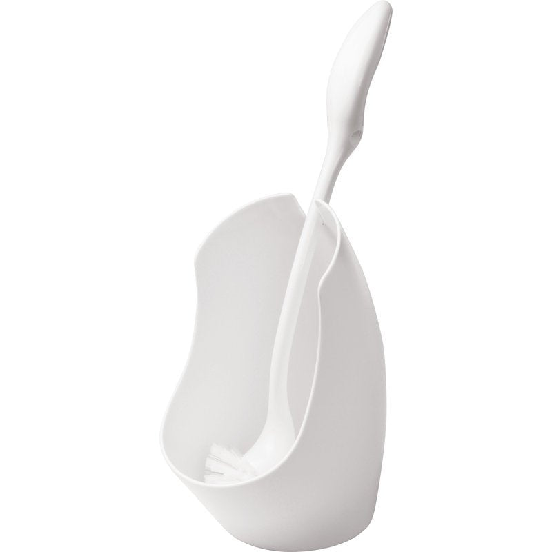 The WC SET MODERN, WITH ROUND BRUSH #6420 from Haug Bürsten KG is a white plastic set in a modern design with a matching holder and an upright round brush - a simple, practical accessory for your bathroom.