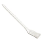 The GRILL BRUSH WITH LONG HANDLE PBT WHITE GESP. Ø 0.25MM SOFT from Haug Bürsten KG features a white plastic handle with a hole for hanging and flat, straight, soft PBT bristles; depicted on a white background.