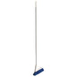 The BROSSETTE BROOMS of Haug Bürsten KG feature soft blue PBT bristles (0.25 mm) and a long telescopic handle, depicted upright in white and gray on a white background.