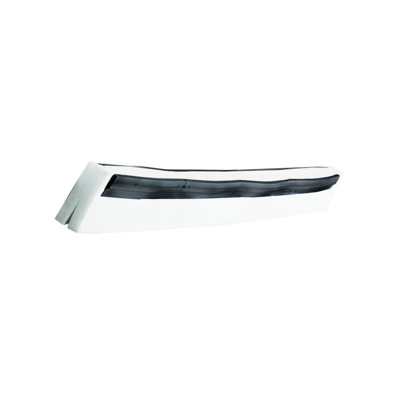 A chrome bumper with a Haug Bürsten KG REPLACEMENT RUBBER LIP, 2-lipped, food-safe white (320x20x22), running horizontally in the middle, against a white background.