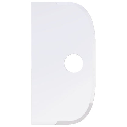 Der SCHABER GROß, PP, FLEXIBEL, 230x118mm von Haug Bürsten KG ist ein weißer, rechteckiger Polypropylen-Abstreifer mit abgerundeten Kanten, einer gewölbten rechten Seite und einem zentralen, kreisförmigen Loch. Der Hintergrund ist einfarbig weiß.