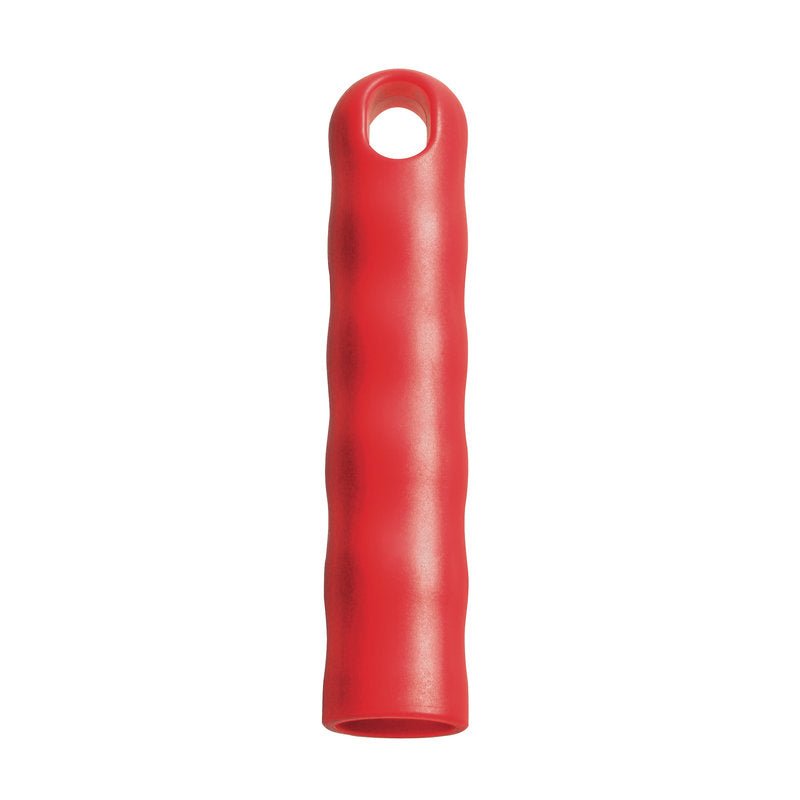 The red, cylindrical HANGING CAP FOR ALL HANDLES WITH OUTER DIAMETER 22MM, 125X24MM of Haug Bürsten KG has a textured grip and a hanging cap with a hole at one end; it is depicted vertically against a white background.