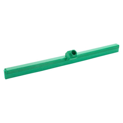 The green WATER SQUEEGEE, FOOD GRADE, 1-LIP, 620x35x25mm by Haug Bürsten KG made of plastic with central handle mount is ideal for hygienic cleaning in the food industry.