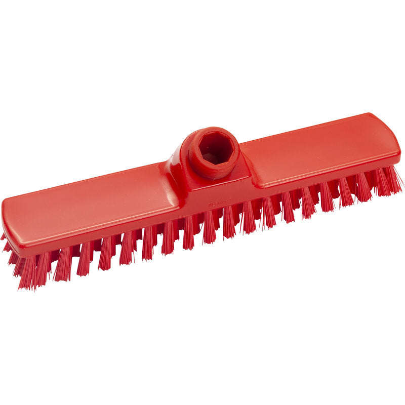The WIPER, ø 0.50 MM HARD, 280x50x26 mm from Haug Bürsten KG is a red rectangular scrubbing head with stiff bristles and a central handle opening - ideal for thorough household cleaning.