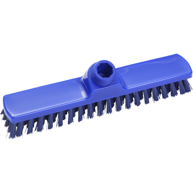 The WIPER, ø 0.50 MM HARD, 280x50x26 MM from Haug Bürsten KG is a blue, rectangular brush head with stiff bristles and a central socket, ideal for effective cleaning of floors and surfaces in the household.