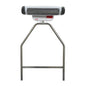 On the Novocal stainless steel bracket for radiant heaters, there is a white-gray electric heater with a metal grid cover and a red "reer" logo mounted, which is ideal as an accessory in the changing area for secure attachment to a changing trolley.
