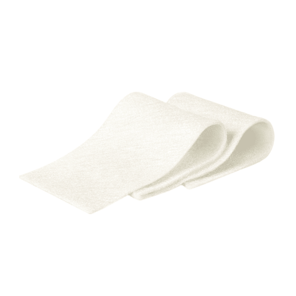A single Hartmann Sorbalgon® Classic, Calcium Alginate Compress - 10 pieces, made from fibers derived from seaweed, wavy at one end, presented on a seamless white background by Paul Hartmann AG.