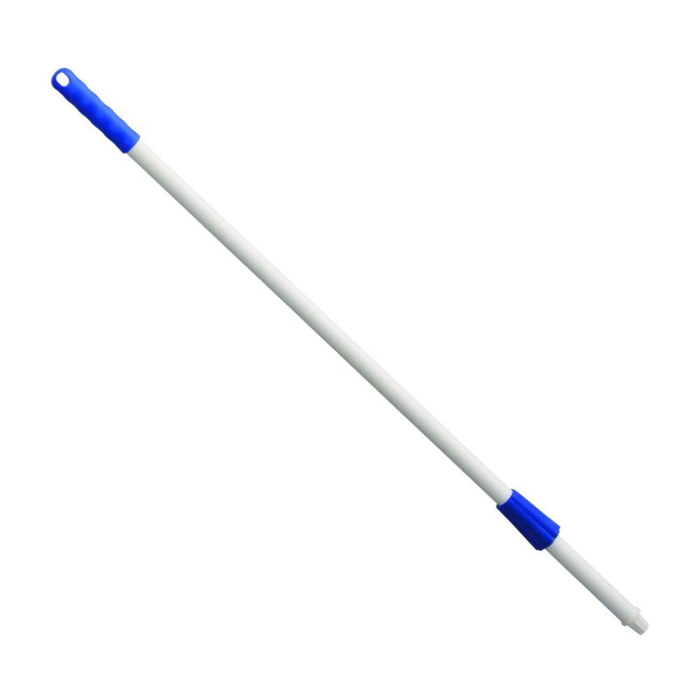 The Haug fiberglass handle blue non-conductive of Haug Bürsten KG is a high-quality, non-conductive telescopic broom handle with a blue grip and attachment end, depicted on a monochrome background.