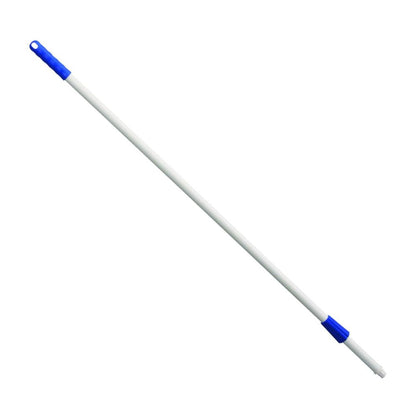 The Haug fiberglass handle blue from Haug Bürsten KG features an extendable white broom handle with a non-conductive blue grip and connection tip. Made from high-quality fiberglass, it offers durable yet stylish functionality for your cleaning tasks.