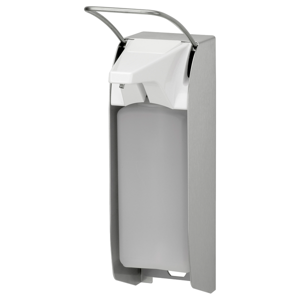 The Kiehl Ophardt ingo-man plus IMP T E/24 is a 1000 ml soap and disinfectant dispenser made of stainless steel with a short lever, digital cycle counter, and manual operation, suitable for public or commercial use with KIEHL Euroformat bottles. Brand: Johannes Kiehl KG.