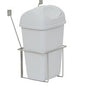 A Novocal plastic waste container (15 L, gray with lid) is held by a metal holder that is suitable for wall or door mounting.