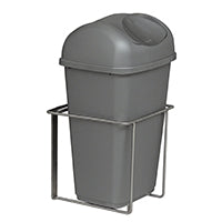 Der Novocal Kunststoffabfallbehälter (9 Liter, grau mit Deckel) steht in einem schlichten Metallrahmen und bietet eine effiziente Lösung für die Abfallentsorgung.