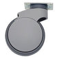 The Novocal easy-running swivel castor plastic Ø 125 mm is a gray swivel castor with a flat plate, ideal for easy mounting on care trolleys or furniture for smooth mobility. Package contains 1 piece.