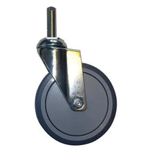 Eine einzelne Novocal Leichtlauflenkrolle mit Bolzen (Ø 150 mm), ideal für Sortierregalwagen oder Kittelständer, mit Metallbügel und grauem Gummiaußenring, abgebildet auf weißem Hintergrund. Packung: 1 Stück.