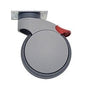 The Novocal lightweight swivel castor plastic with double stop Ø 125 mm, ideal for care trolleys, features a gray swivel castor with a flat top plate and a red brake lever. Brand: Novocal. Pictured against a white background. Packaging: 1 piece.