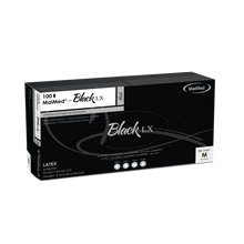 Lámhainní scrúdaithe laitéis indiúscartha MaiMed-Black LX PF, saor ó phúdar, 100 píosa/bosca