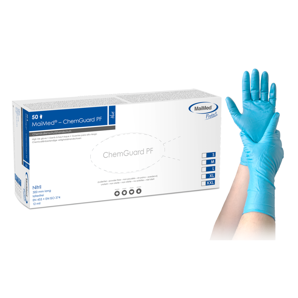 MaiMed-ChemGuard, non-sterile, powder-free nitrile full protection glove, 50 pieces/box