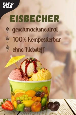 Papstar Eisbesteck – Geschmackneutral, 100% kompostierbar und ohne Klebstoff. Ideale Lösung für umweltfreundliche Eisschalen. Mit frischen Obstmotiven auf der Verpackung.
