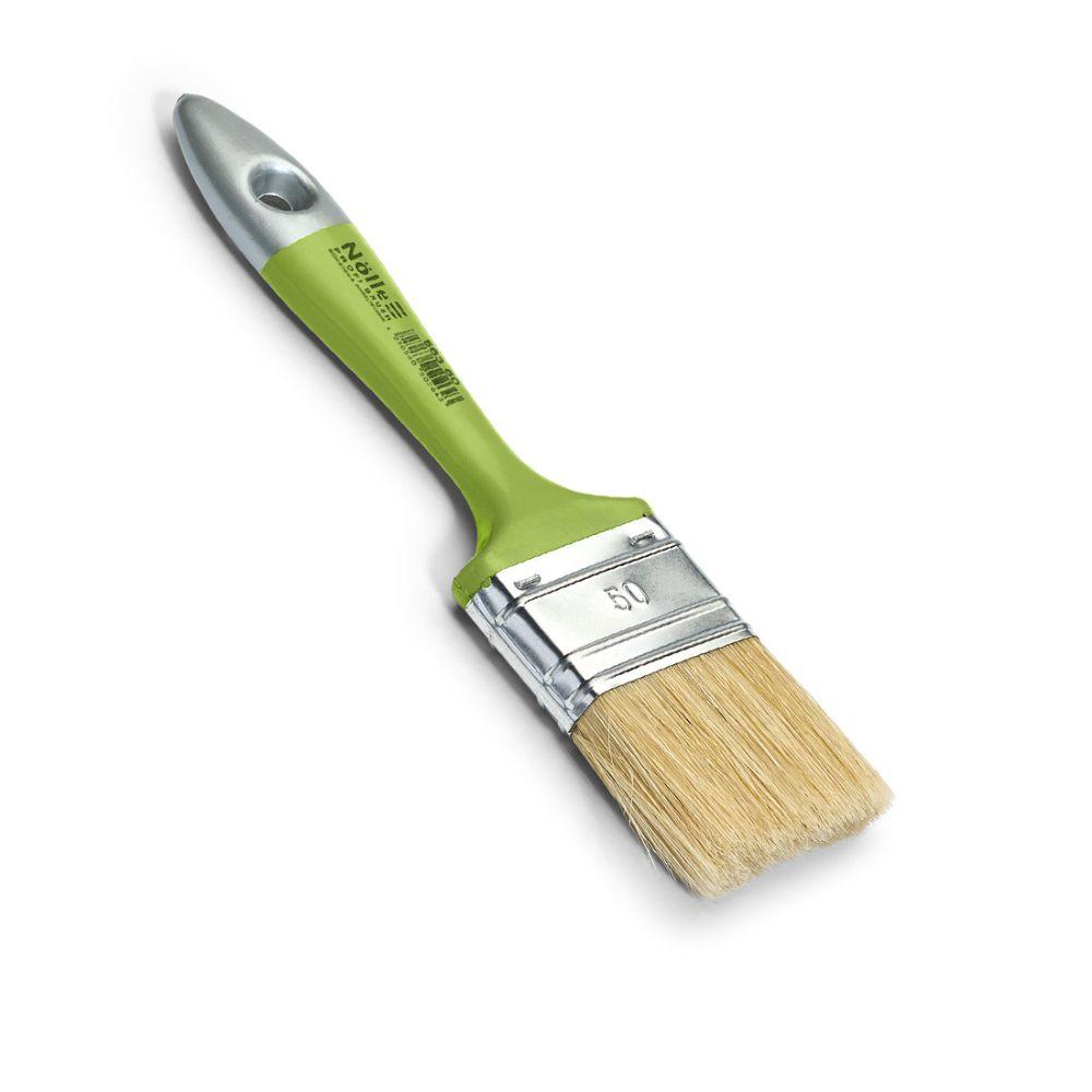 The Nölle Profi Brush paintbrush 6 features a green handle with brand logo, beige bristles made from a light bristle mix, and a nickel-plated ferrule. Known for its craftsmanship quality, it offers precision and durability for painting tasks.