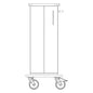 Front view of the Novocal care and work trolley chassis with two large wheels, a rectangular housing, a vertical side handle, and a continuous full plastic plate. Brand: Novocal.