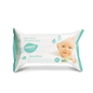 A pack of Dr. Schumacher CAREZONE BABYWIPES SENSITIVE (80 wipes) from Dr. Schumacher GmbH with white and blue-green design, a smiling baby face, and bilingual text in German and English, ideal for sensitive baby skin.