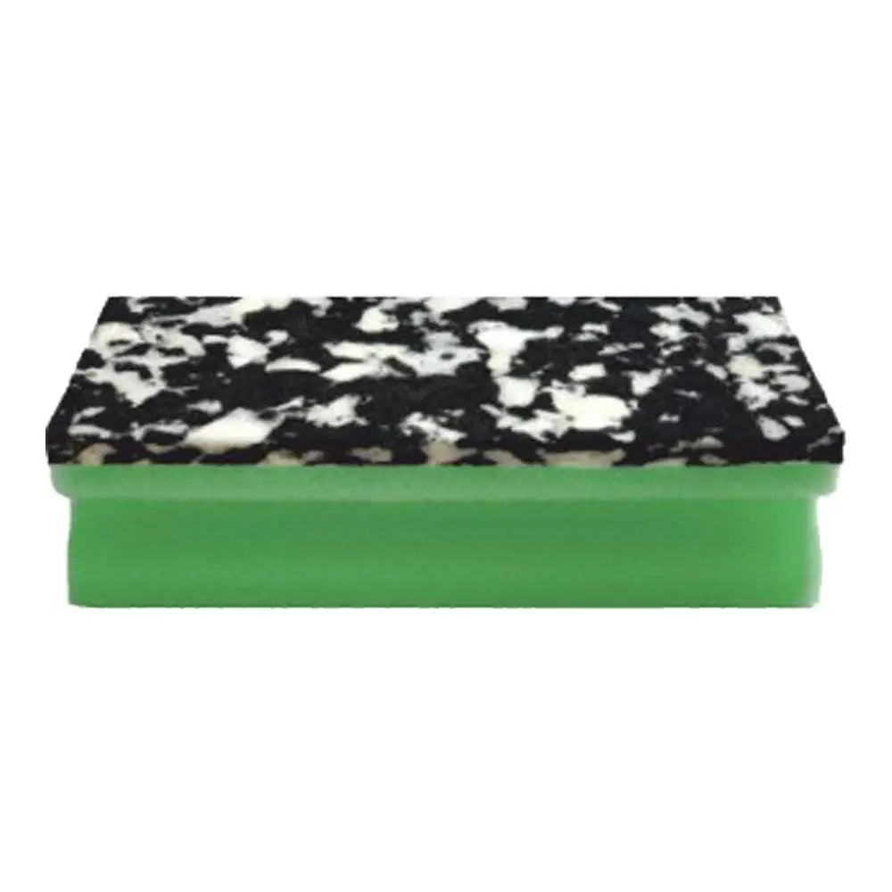Das Arcora PU-PAD SCHWAMM 150 x 70 x 45 mm von Arcora International GmbH besteht aus einer grünen PU-Schaumstoffunterlage und einem schwarz-weißen Scheuerschwamm, der auf einem einfarbig weißen Hintergrund abgebildet ist.