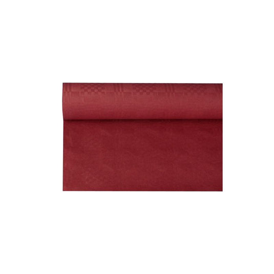 A rolled-out piece PAPSTAR A paper tablecloth with a damask embossed pattern, partially unrolled, is displayed against a plain white background. The fabric features a subtle damask embossed pattern and measures 8 m x 1.2 m.