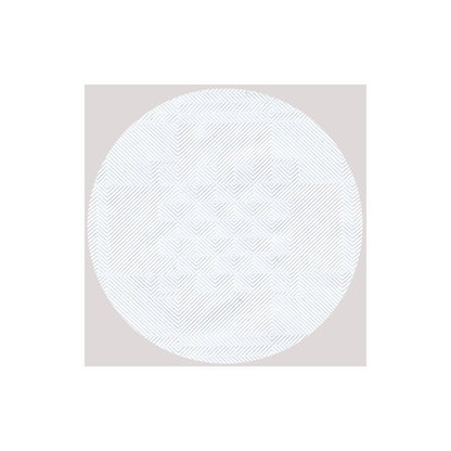 This refined table decoration from PAPSTAR GmbH features a circular geometric design with a white pattern on a light gray background. It has intricate overlapping lines that form diamond shapes in the center and herringbone patterns at the edges, reflecting the classic style of the PAPSTAR paper tablecloth with damask embossing 25 m x 1.