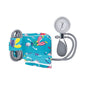 We present the Pressure Man II 2-tube manometer device for children and infants from Servoprax GmbH. This blood pressure cuff for children features a colorful design with clowns and balloons and comes with a manometer, a bulb, and a gray tube. It is perfect for playful yet precise blood pressure measurements in children.