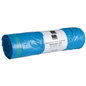 A roll of Abena Re-Seller GmbH garbage bags 120 L with drawstring, 700x1050mm, 38 my, blue; white label with information in German/English. Each roll contains 25 bags, ideal for waste disposal.
