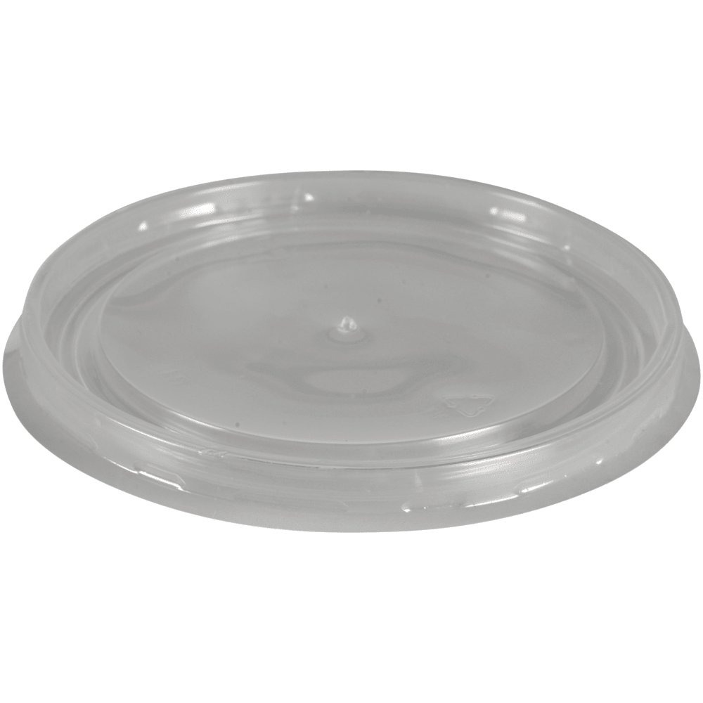 Pictured is a transparent, round PP lid for a bowl (ø 11.1 cm) from Abena Re-Seller GmbH on a white background. The flat lid has a slightly raised edge and a central hump. Sold in packs of 50 pieces.