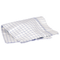 A 50x100 cm dish towel from Abena Re-Seller GmbH in a pack of 10, blue/white checkered made of 100% cotton, lies folded on a white background - ideal for any kitchen.