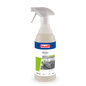 A 600 ml spray bottle of Drizzle® Green oil and grease remover colorless - light yellow by BUZIL-WERK Wagner GmbH & Co. KG, with a gray spray nozzle and a label with a kitchen image, product name, and application instructions.