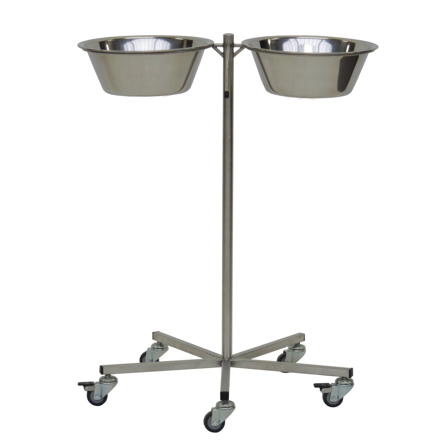 The Novocal bowl stand (700 x 600 x 800 mm) made of stainless steel offers two round bowls and stands on a stable base with five easy-running castors - perfect for gastronomy and maximum mobility.