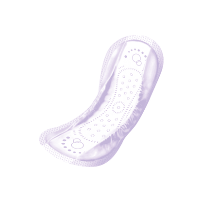 A pack of 20 Seni Lady Slim Mini incontinence pads from TZMO Deutschland GmbH is pictured on a white background. The pads have a curved shape, structured edges, a quilted surface, and are equipped with the Extra Dry System for high wearing comfort.