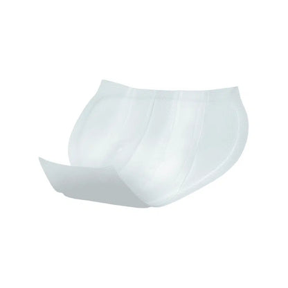The Seni Man Normal incontinence pad for men (package, 15 pieces) from TZMO Deutschland GmbH offers discretion and safety with contoured sides, white color, and textured surface – presented against a white background.