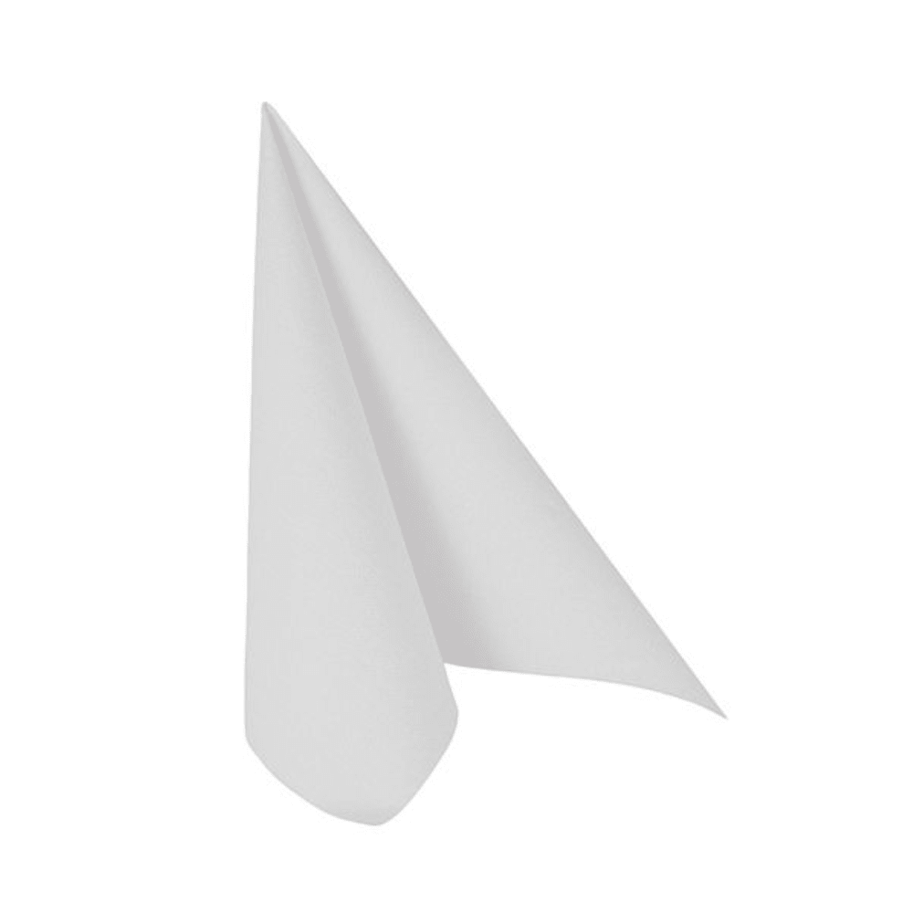 A folded PAPSTAR-A napkin from the “ROYAL Collection” in white, standing upright against a plain white background.