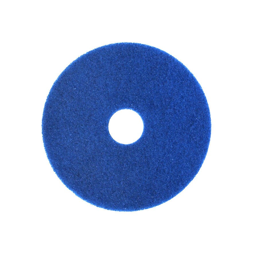 The Arcora International GmbH Superpad Blue is a blue cleaning pad for basic cleaning or interval cleaning on sensitive surfaces with scrubber-driers, with a rough texture and center hole, depicted on a white background.