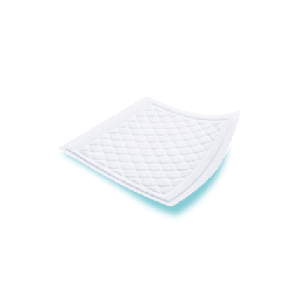 A single white quilted TENA Bed Plus pad from TENA - Essity Germany GmbH is shown with a diamond pattern and visible edges on a plain white background to emphasize reliable bed protection.