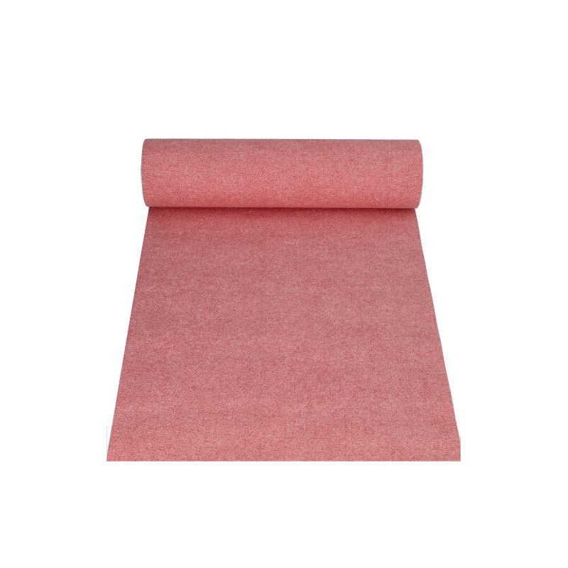 A PAPSTAR table runner fabric-like PV-Tissue Mix from the "ROYAL Collection" of PAPSTAR GmbH in the dimensions 24 m x 40 cm and the color red is partially unrolled, with the roll facing up, against a flawlessly white background.